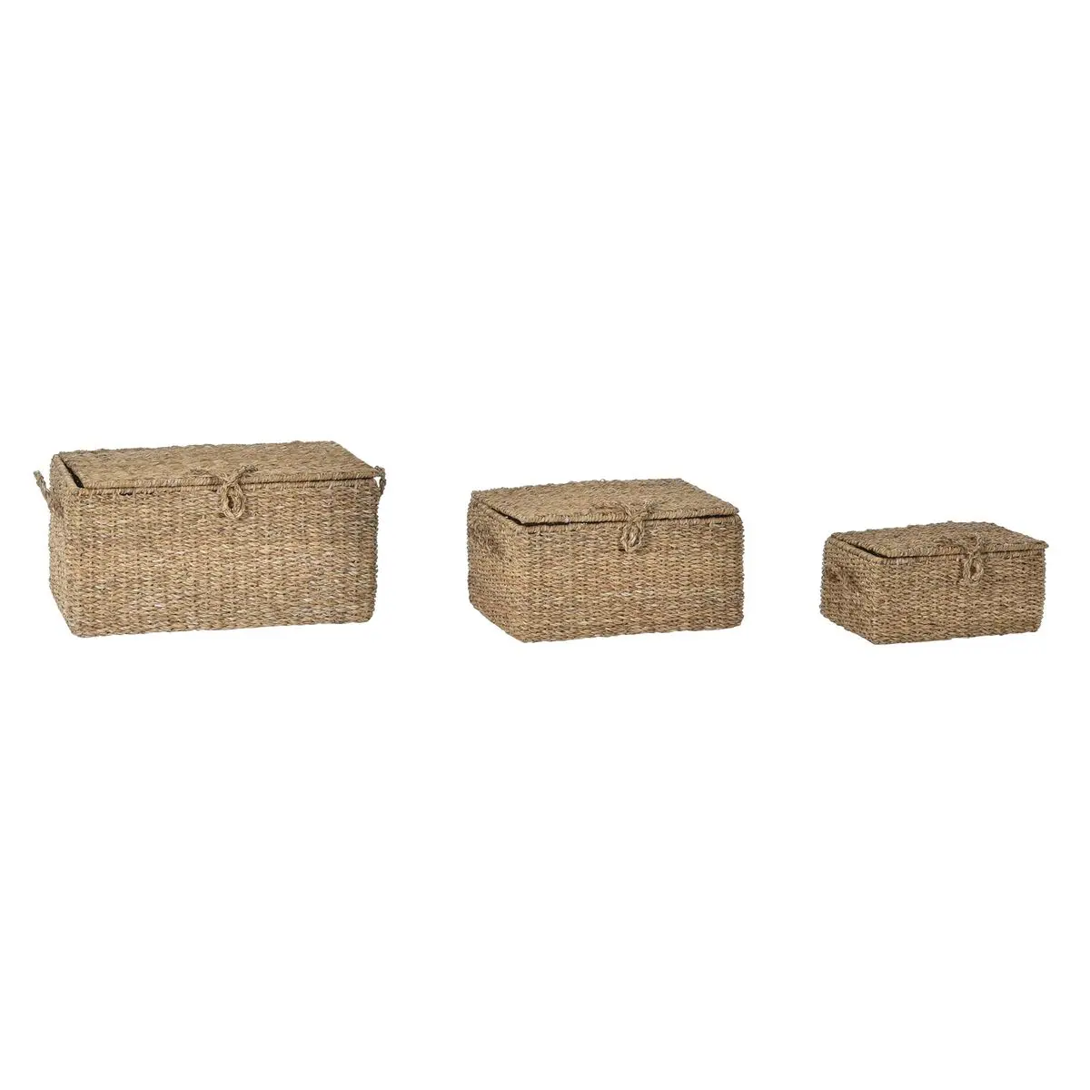 Set di Cestini DKD Home Decor Con coperchio Naturale Ferro Erba di mare (50 x 34 x 25 cm) (3 Pezzi)