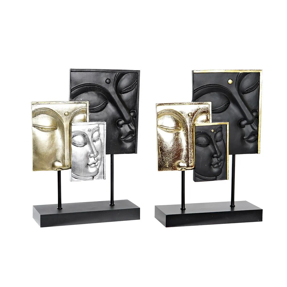 Statua Decorativa DKD Home Decor 22,5 x 8 x 30,7 cm Nero Dorato Buddha Orientale (2 Unità)