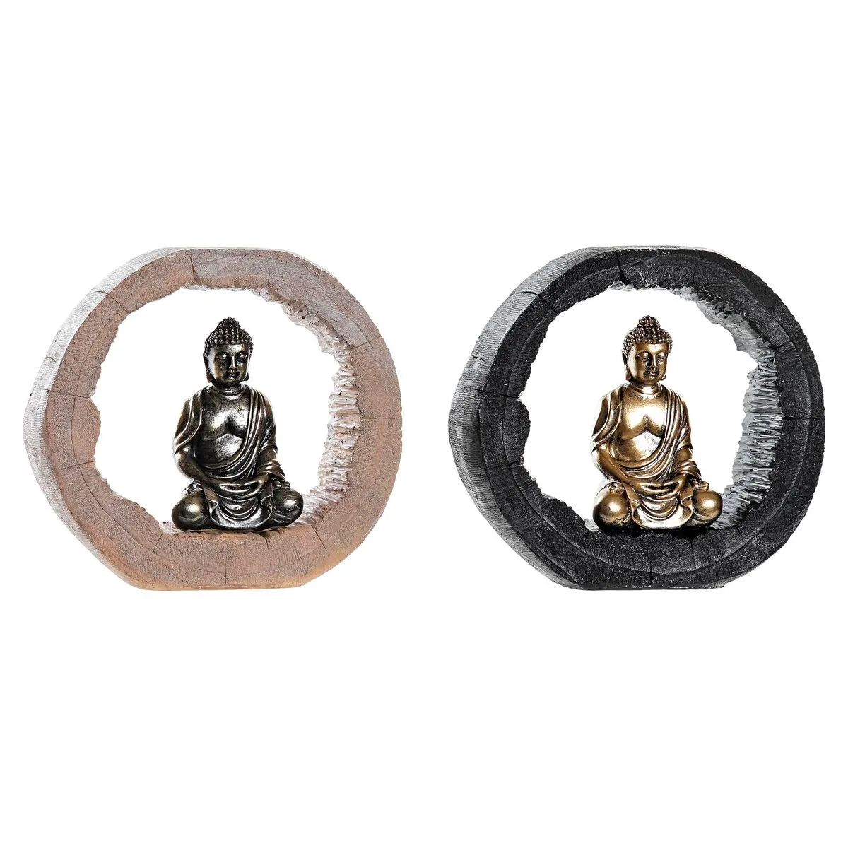 Statua Decorativa DKD Home Decor Nero Dorato Buddha Orientale 20,8 x 6 x 18,5 cm (2 Unità)