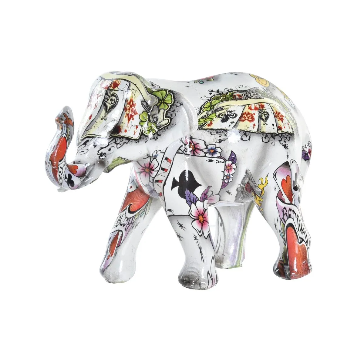 Statua Decorativa DKD Home Decor Bianco Multicolore Elefante Coloniale 11 x 5 x 9 cm