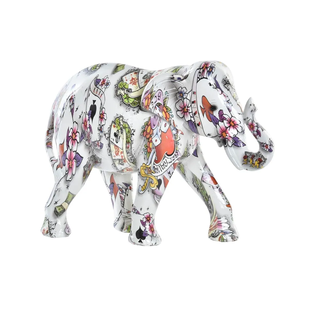 Statua Decorativa DKD Home Decor 23 x 9 x 17 cm Elefante Bianco Multicolore Coloniale