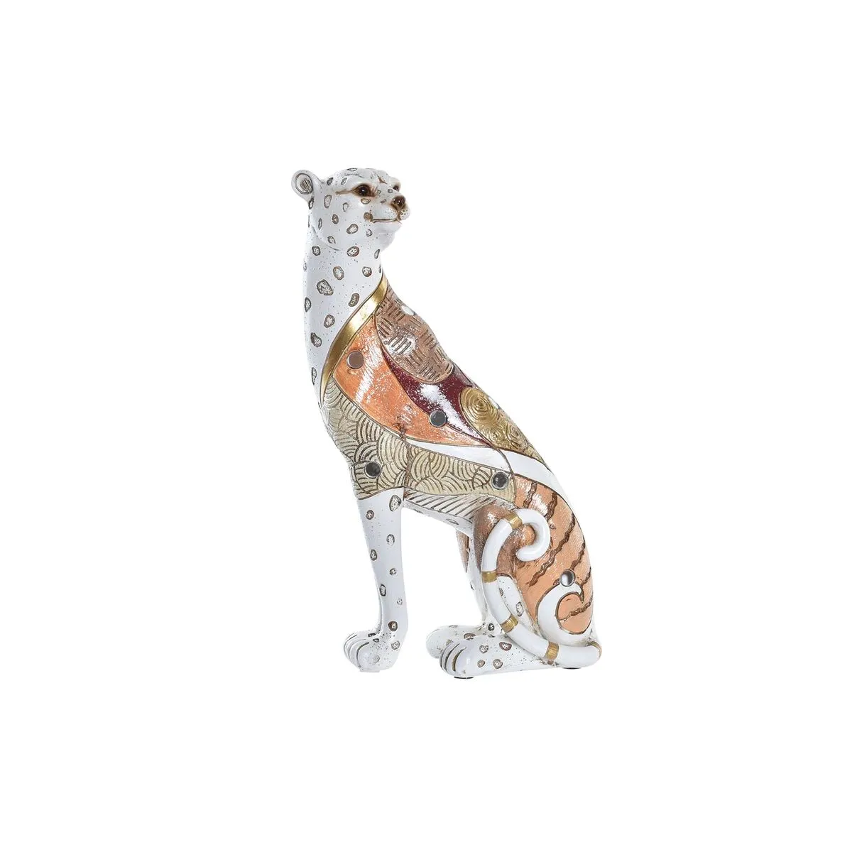 Statua Decorativa DKD Home Decor 15 x 8 x 25 cm Arancio Bianco Leopardo Coloniale