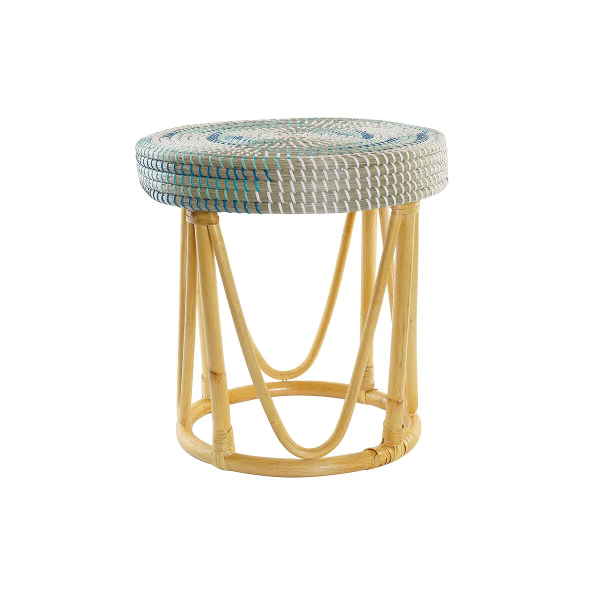 Poggiapiedi DKD Home Decor Naturale Turchese Bianco Rattan Tropicale Erba di mare (41 x 41 x 42 cm)