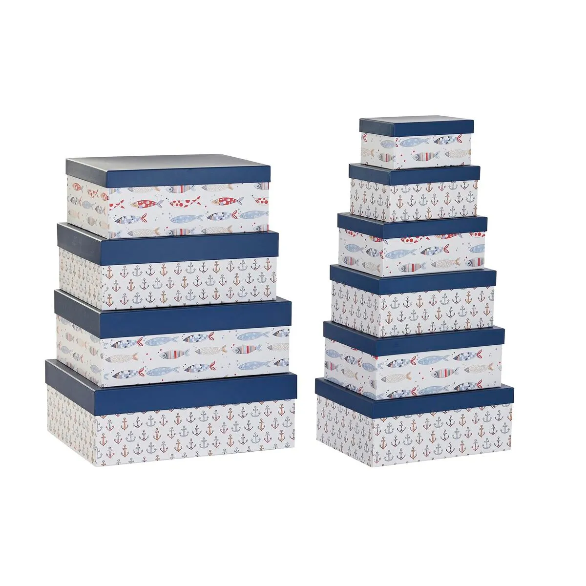 Set di Scatole per Sistemare Impilabili DKD Home Decor Marino Bianco Blu Marino Cartone (43,5 x 33,5 x 15,5 cm)