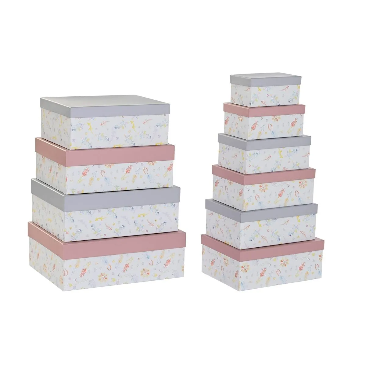 Set di Scatole per Sistemare Impilabili DKD Home Decor Rosa Lilla Multicolore Cartone (43,5 x 33,5 x 15,5 cm)