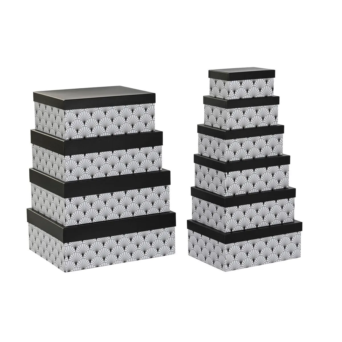 Set di Scatole per Sistemare Impilabili DKD Home Decor Nero Bianco Cartone