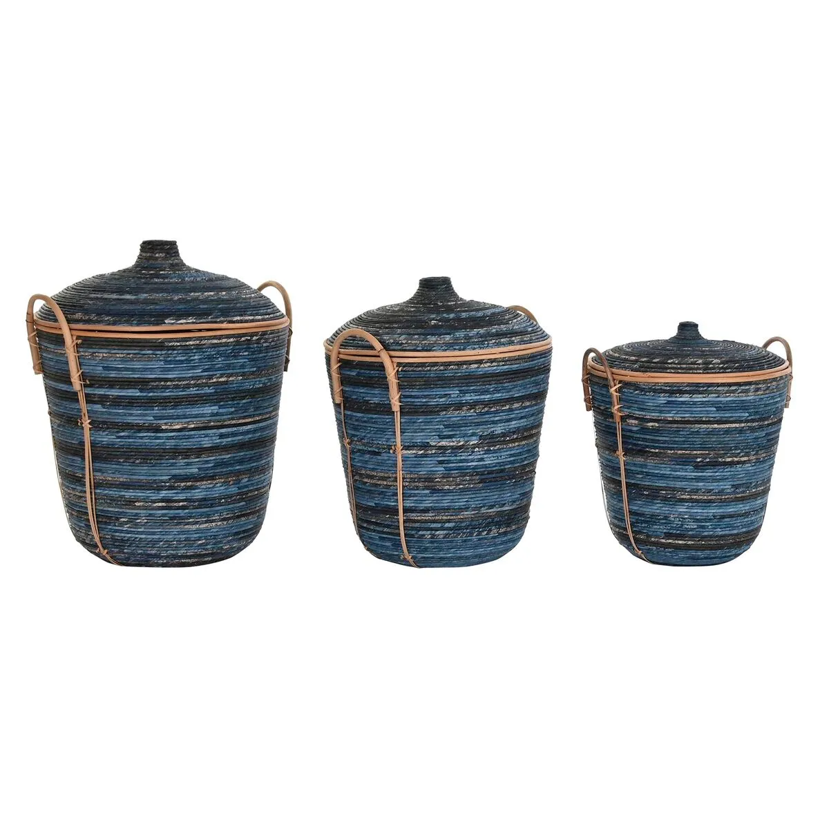 Set di Cestini DKD Home Decor Azzurro Nero Boho 51 x 51 x 65 cm