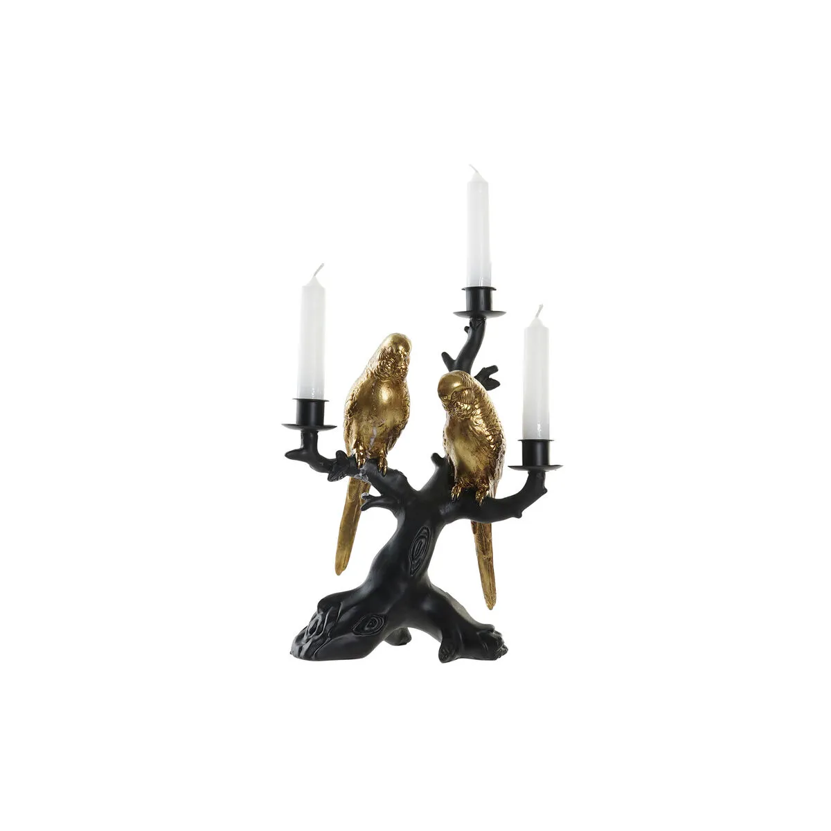 Candelabro DKD Home Decor Nero Dorato Resina Pappagallo Tropicale 22,5 x 13 x 29,5 cm