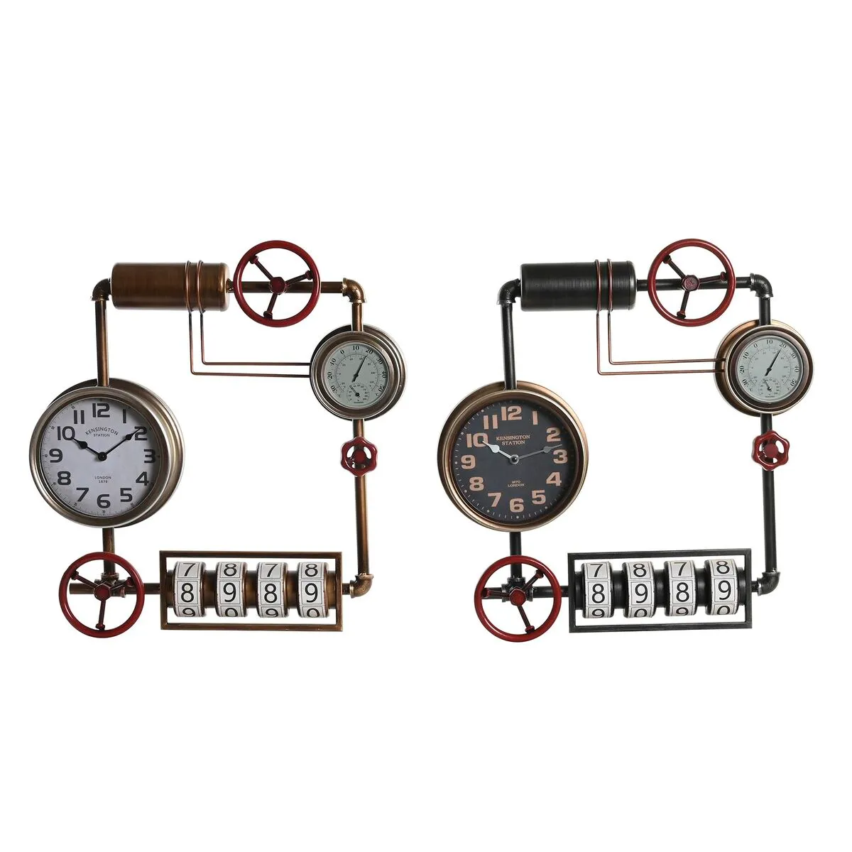 Orologio da Parete DKD Home Decor 57 x 9,5 x 57 cm Cristallo Rosso Nero Dorato Ferro Vintage (2 Unità)