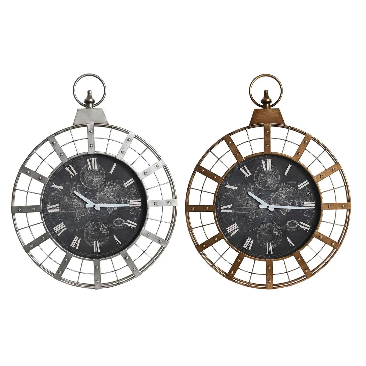 Orologio da Parete DKD Home Decor 60 x 6,5 x 78 cm Cristallo Argentato Nero Dorato Ferro (2 Unità)