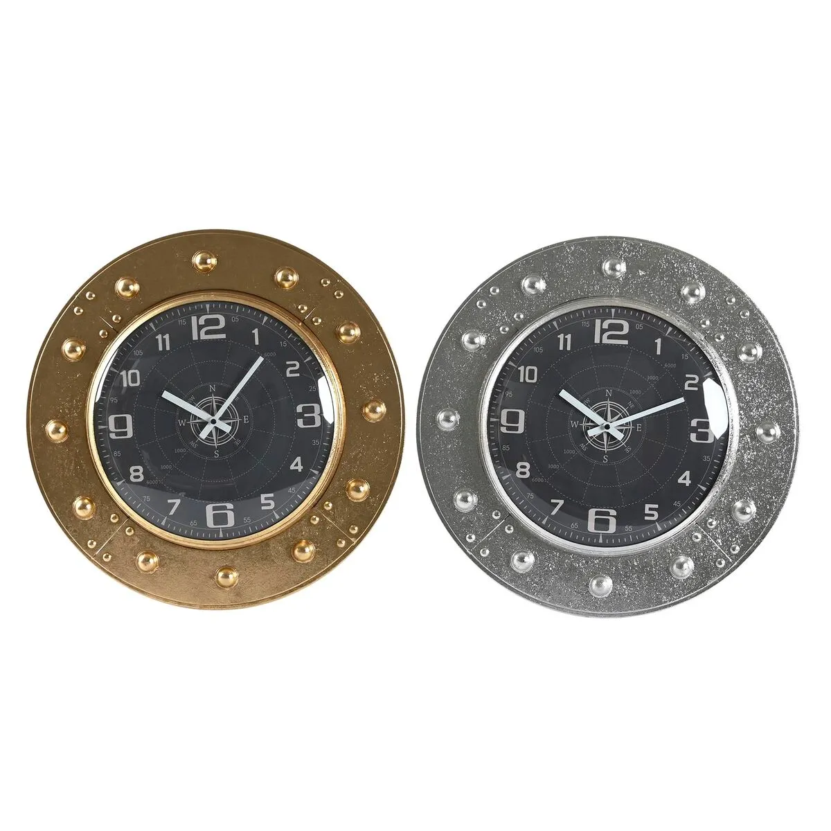 Orologio da Parete DKD Home Decor 48,5 x 6 x 48,5 cm Cristallo Argentato Nero Dorato Ferro (2 Unità)