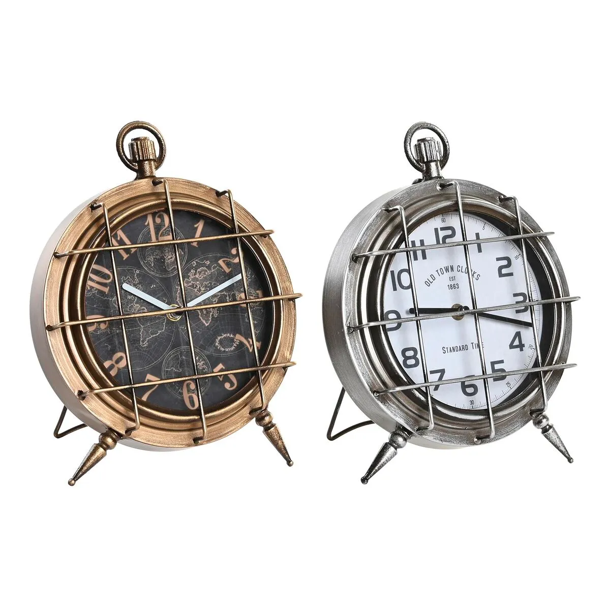 Orologio da Tavolo DKD Home Decor Mappamondo 22 x 17 x 29 cm Cristallo Argentato Nero Dorato Bianco Ferro (2 Unità)