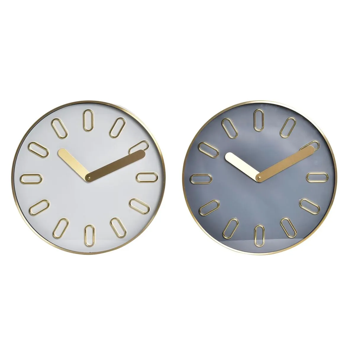 Orologio da Parete DKD Home Decor 35,5 x 4,2 x 35,5 cm Cristallo Grigio Dorato Alluminio Bianco Moderno (2 Unità)