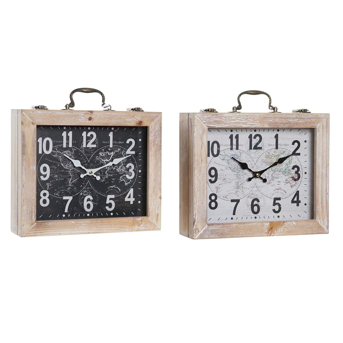 Orologio da Tavolo DKD Home Decor Legno 30 x 8 x 30,5 cm Naturale Nero Vintage Mappamondo (2 Unità)