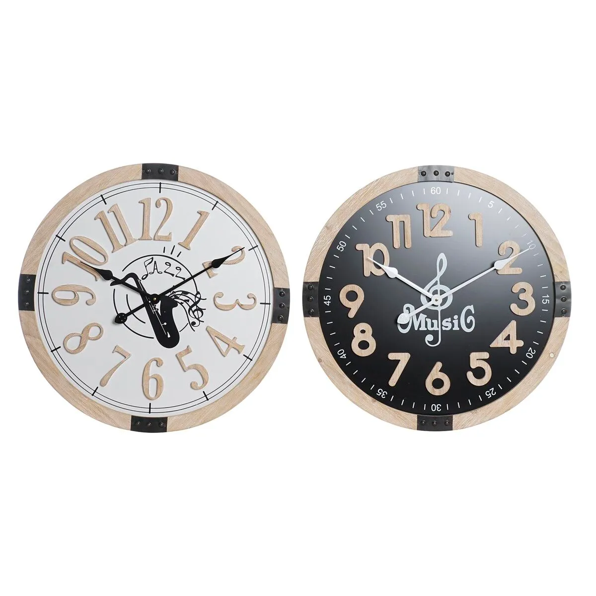 Orologio da Parete DKD Home Decor Nero Bianco Vintage Musicale 60 x 4,5 x 60 cm Legno MDF (2 Unità)