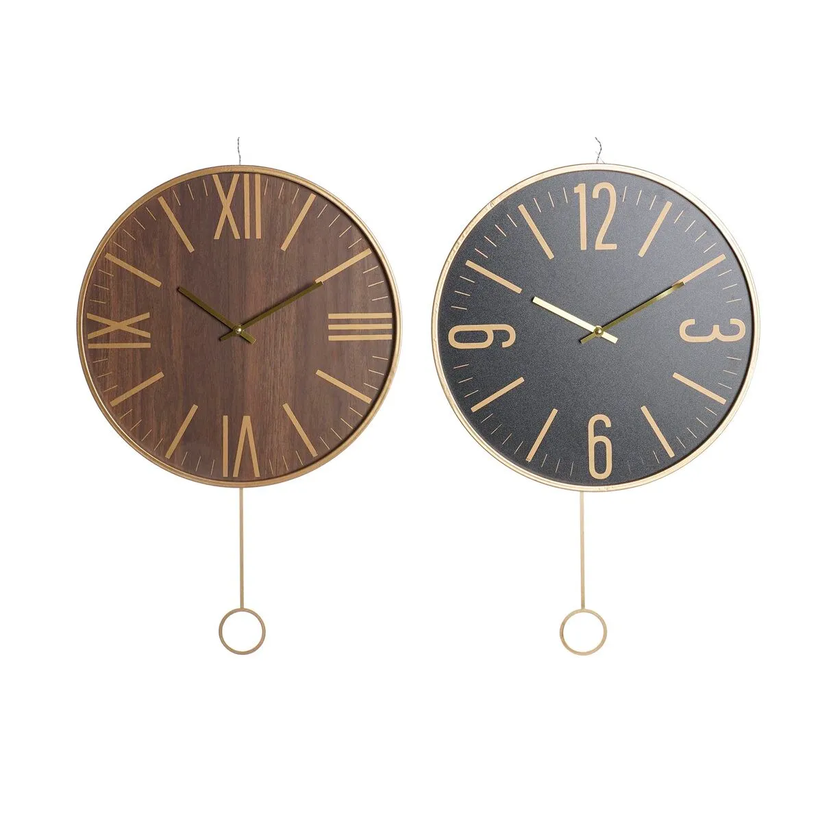 Orologio da Parete DKD Home Decor 40 x 4 x 40 cm Nero Marrone Ferro Pendolo Legno MDF (2 Unità)