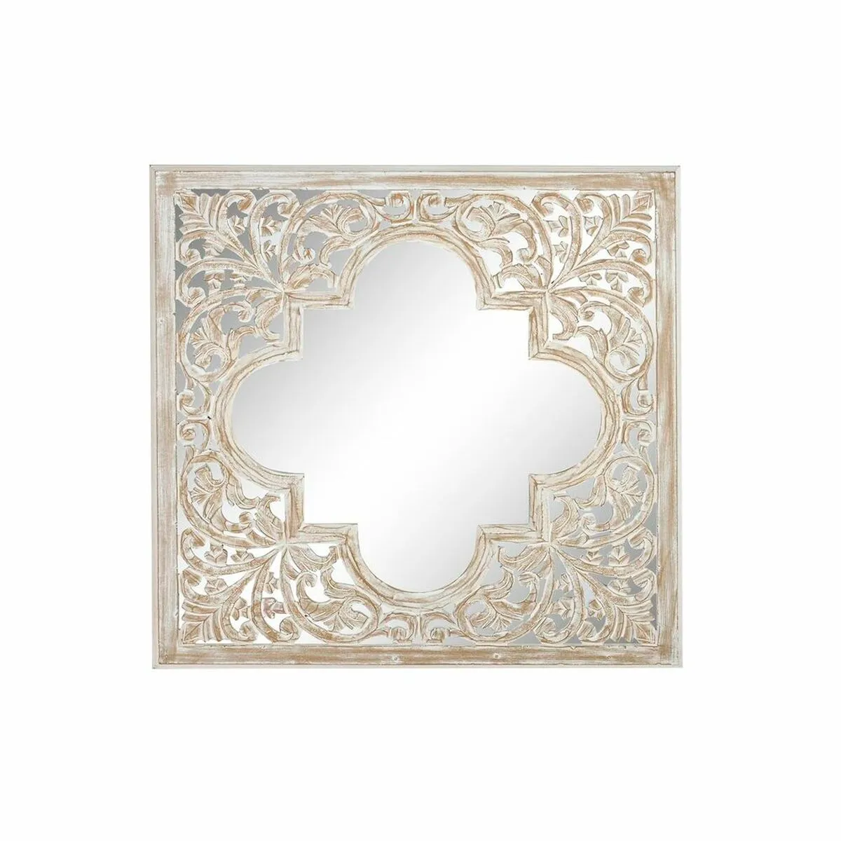 Specchio da parete DKD Home Decor Cristallo Marrone 90 x 3 x 90 cm Bianco Arabo Legno MDF Decapaggio