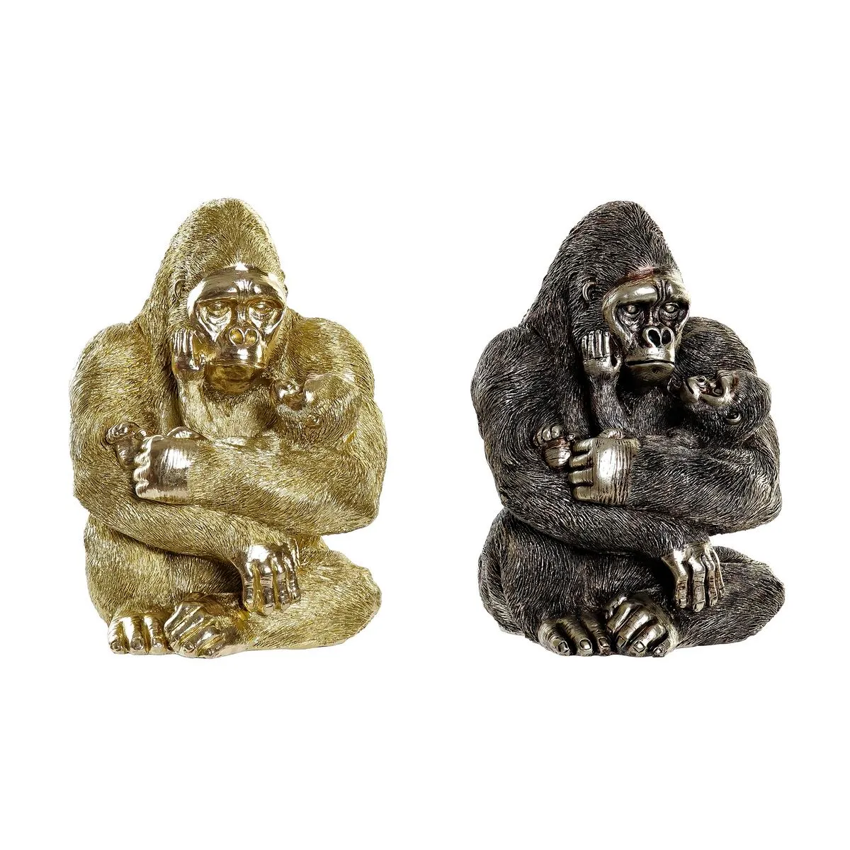 Statua Decorativa DKD Home Decor 22 x 23,5 x 31 cm Argentato Dorato Coloniale Gorilla (2 Unità)