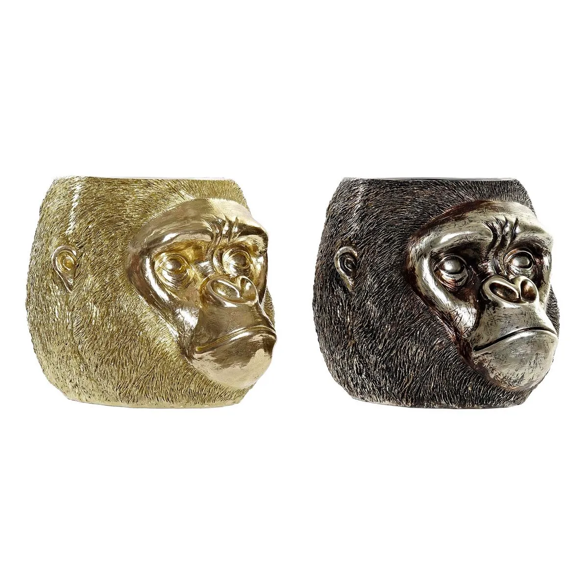 Statua Decorativa DKD Home Decor 20 x 24,5 x 18,5 cm Argentato Dorato Coloniale Gorilla (2 Unità)