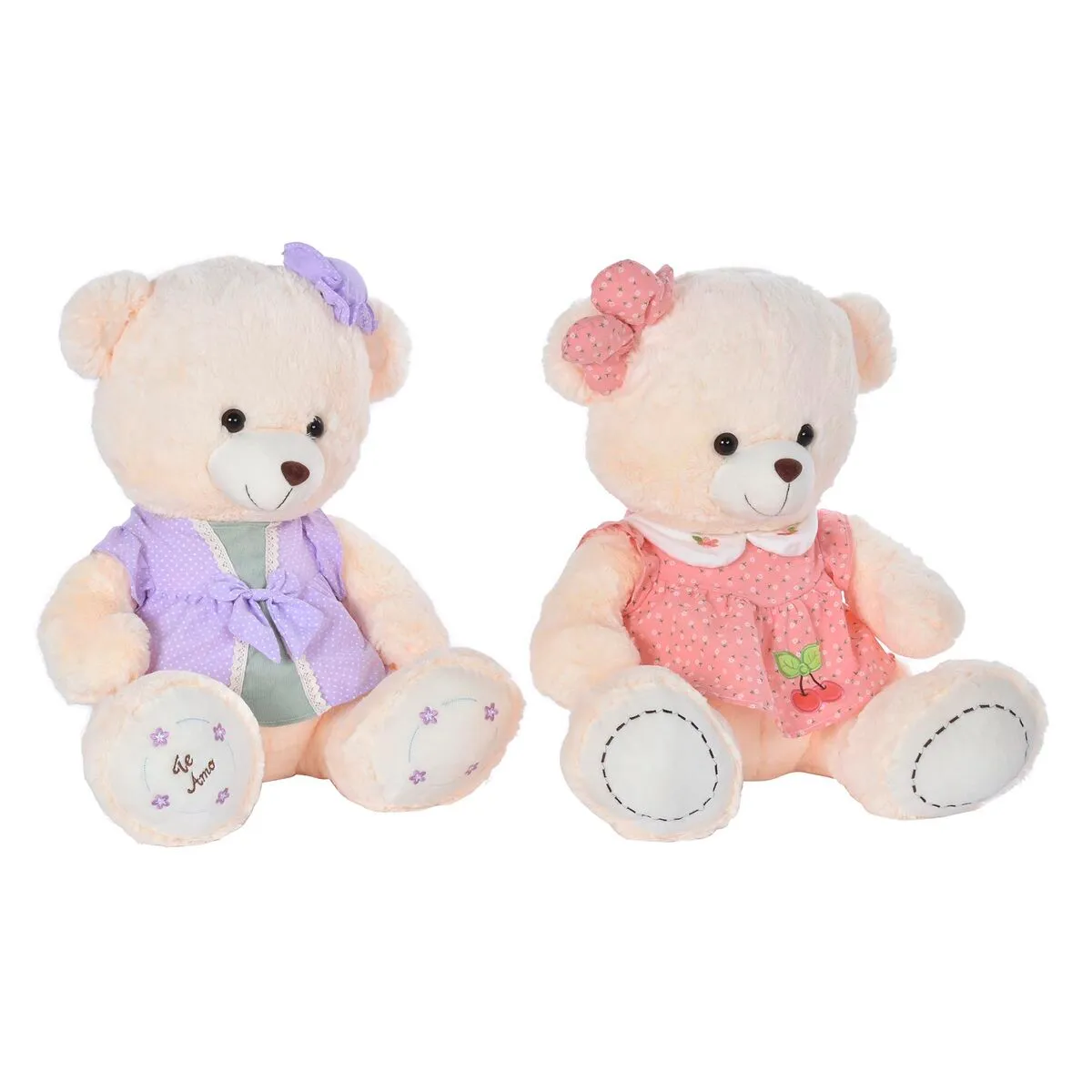 Orsetto di Peluche DKD Home Decor Vestito 42 x 20 x 50 cm Beige Rosa Lilla Per bambini Orso (2 Unità)