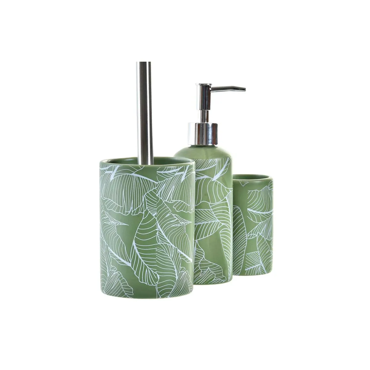 Set da Bagno DKD Home Decor Verde Argentato polipropilene Dolomite Tropicale Foglia della pianta 9,5 x 9,5 x 37 cm