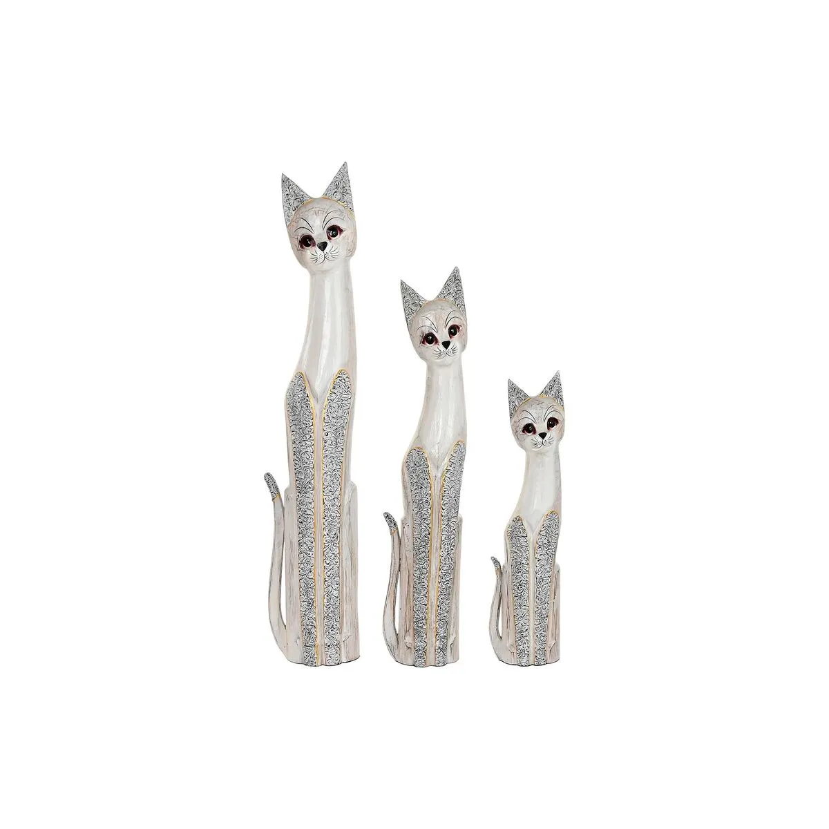 Set di Cifre DKD Home Decor Grigio Beige Gatti Legno di Albasia (17 x 6 x 100 cm) (17 x 8 x 99 cm)