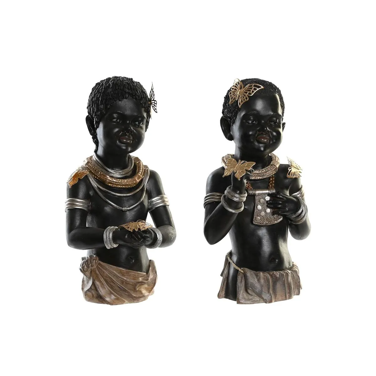 Statua Decorativa DKD Home Decor 20,5 x 18 x 35 cm Nero Coloniale Africana (2 Unità)