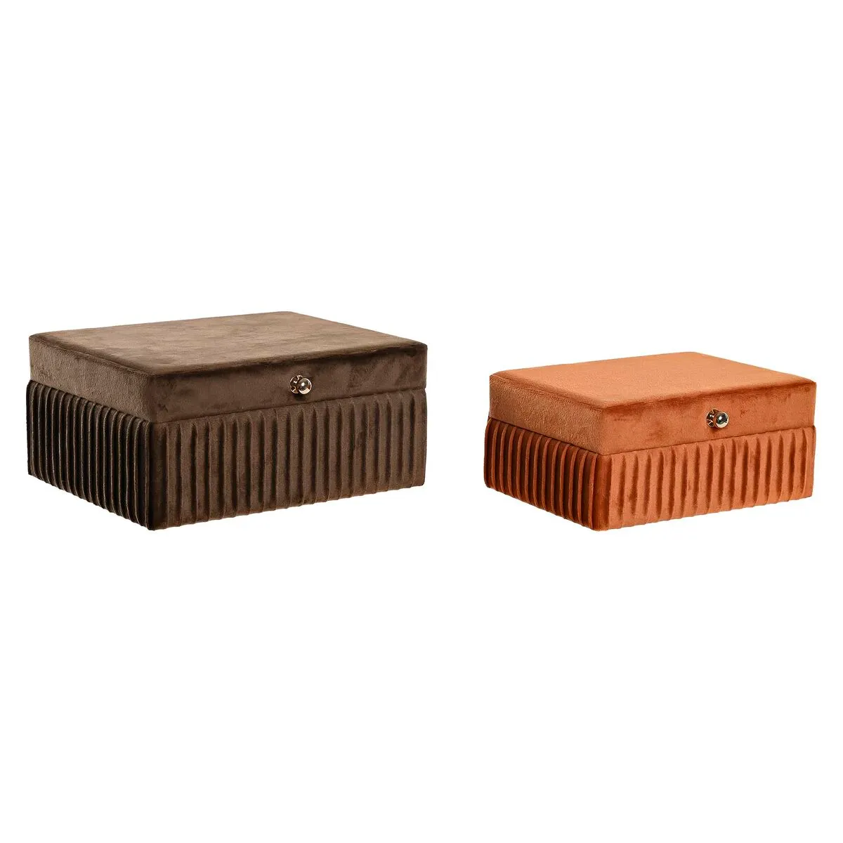 Scatola-Portagioie DKD Home Decor Velvet 23 x 18 x 10,5 cm Marrone Arancio 8,5 cm Legno MDF (2 Unità)