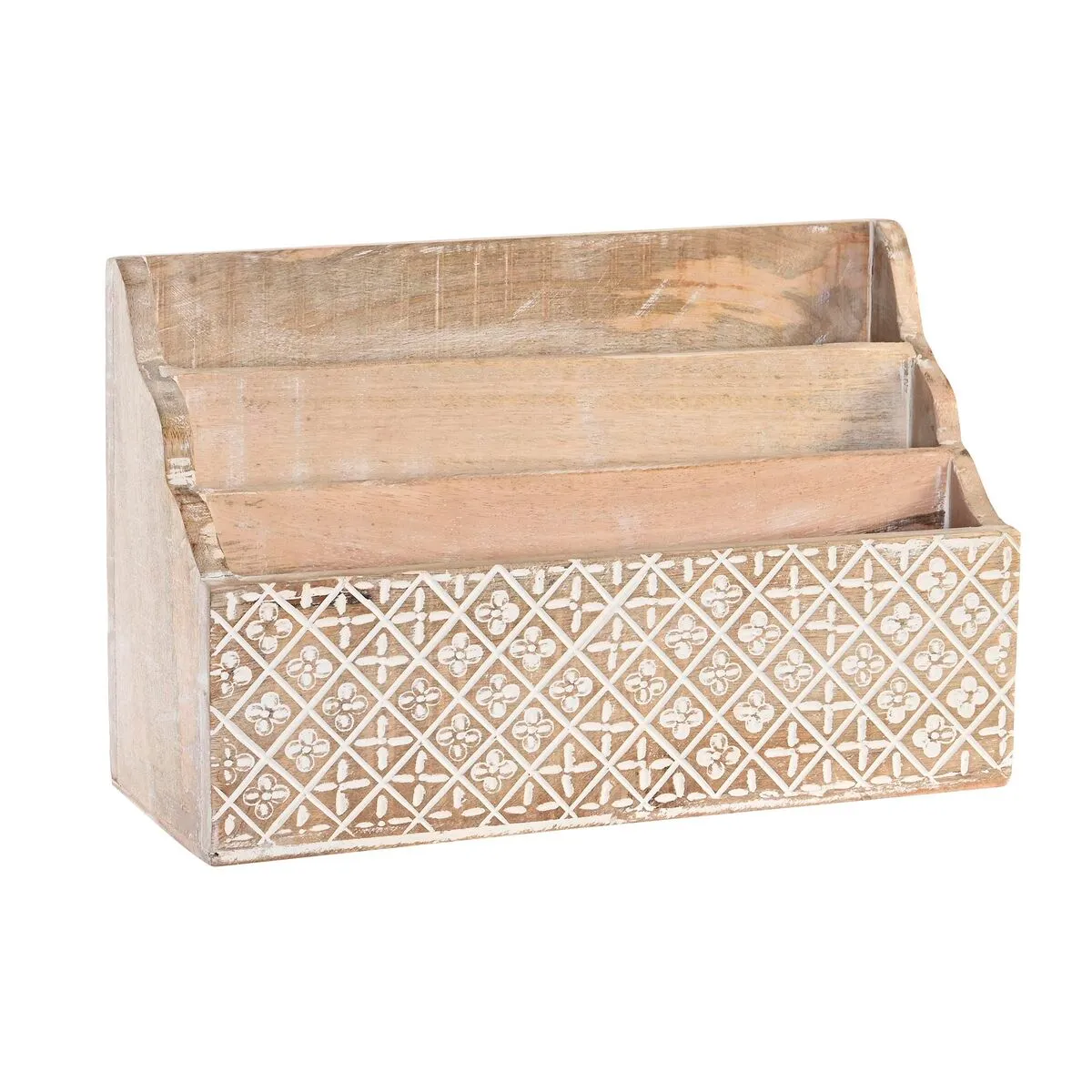 Contenitore per Sistemare Multiuso DKD Home Decor Fogli Naturale 32 x 13 x 21 cm 33 x 12 x 21 cm Bianco Legno di mango