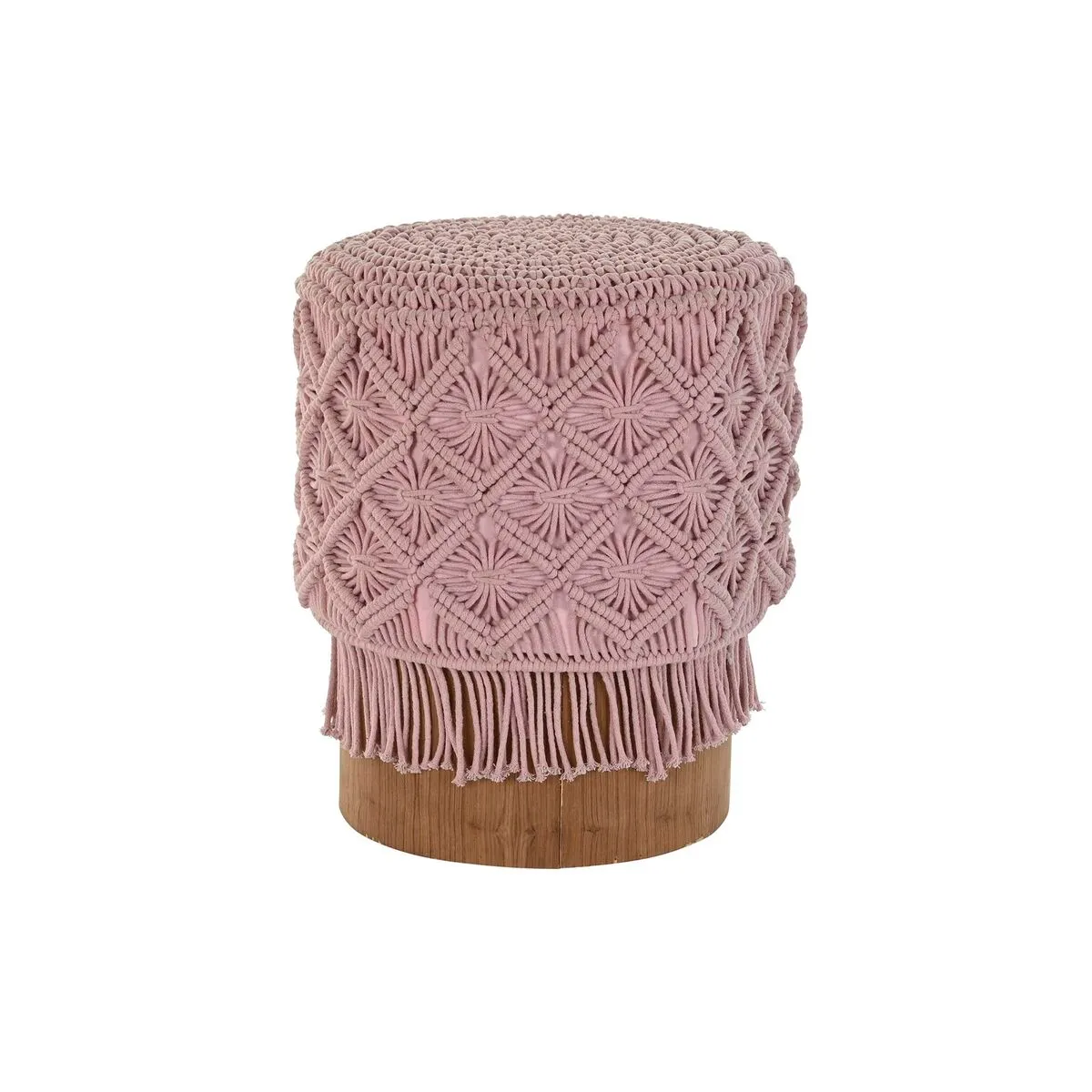 Poggiapiedi DKD Home Decor 43 x 43 x 51 cm Legno Marrone Rosa chiaro Macramé Boho