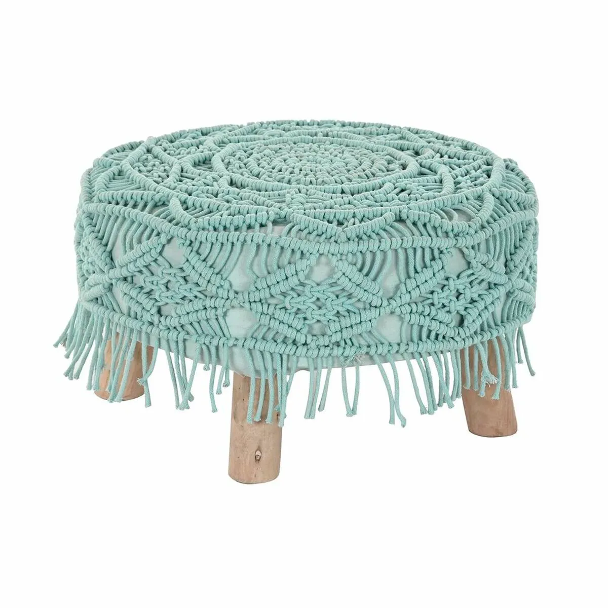 Poggiapiedi DKD Home Decor 53 x 53 x 31 cm Naturale Legno Marrone Verde 50 x 50 x 30 cm Macramé Boho