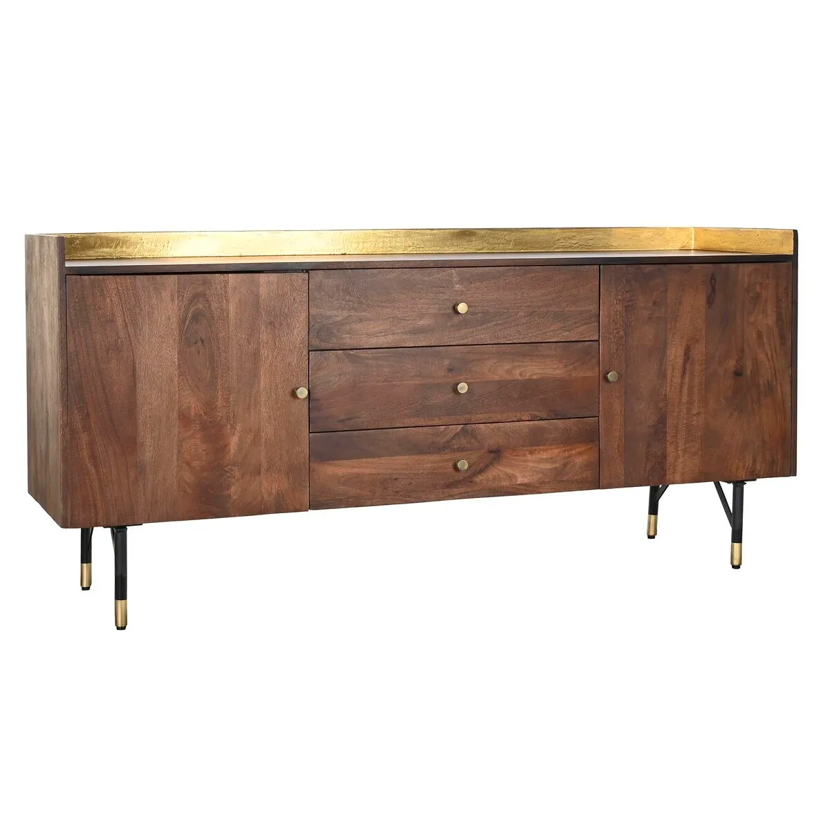 Credenza DKD Home Decor Nero Dorato Metallo Marrone scuro Legno di mango (170 x 45 x 78 cm)