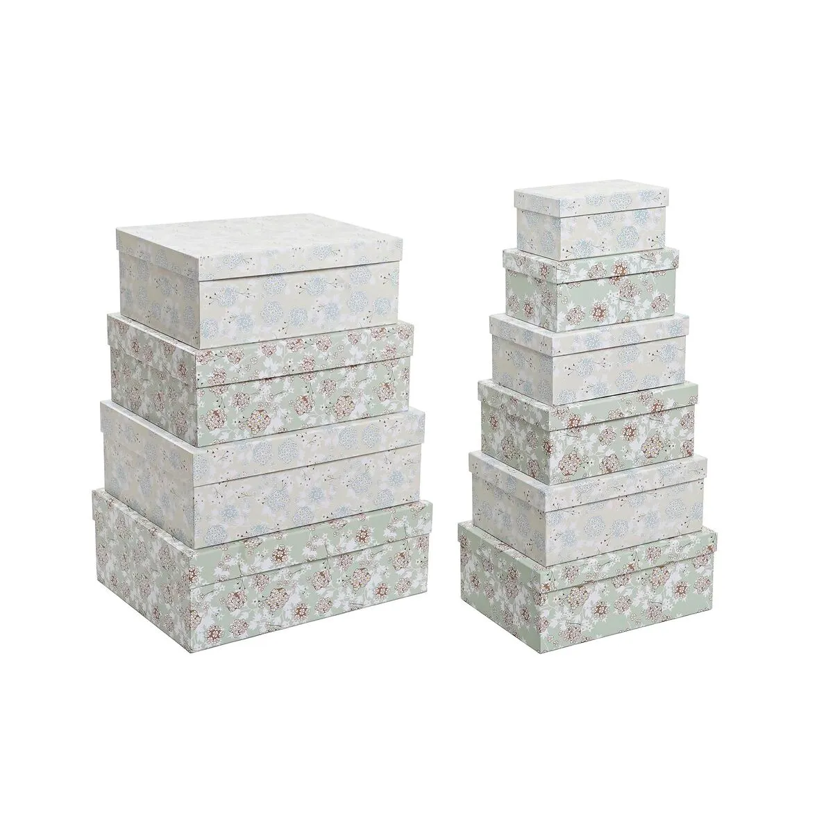 Set di Scatole per Sistemare Impilabili DKD Home Decor Beige Verde Fiori Cartone (43,5 x 33,5 x 15,5 cm)