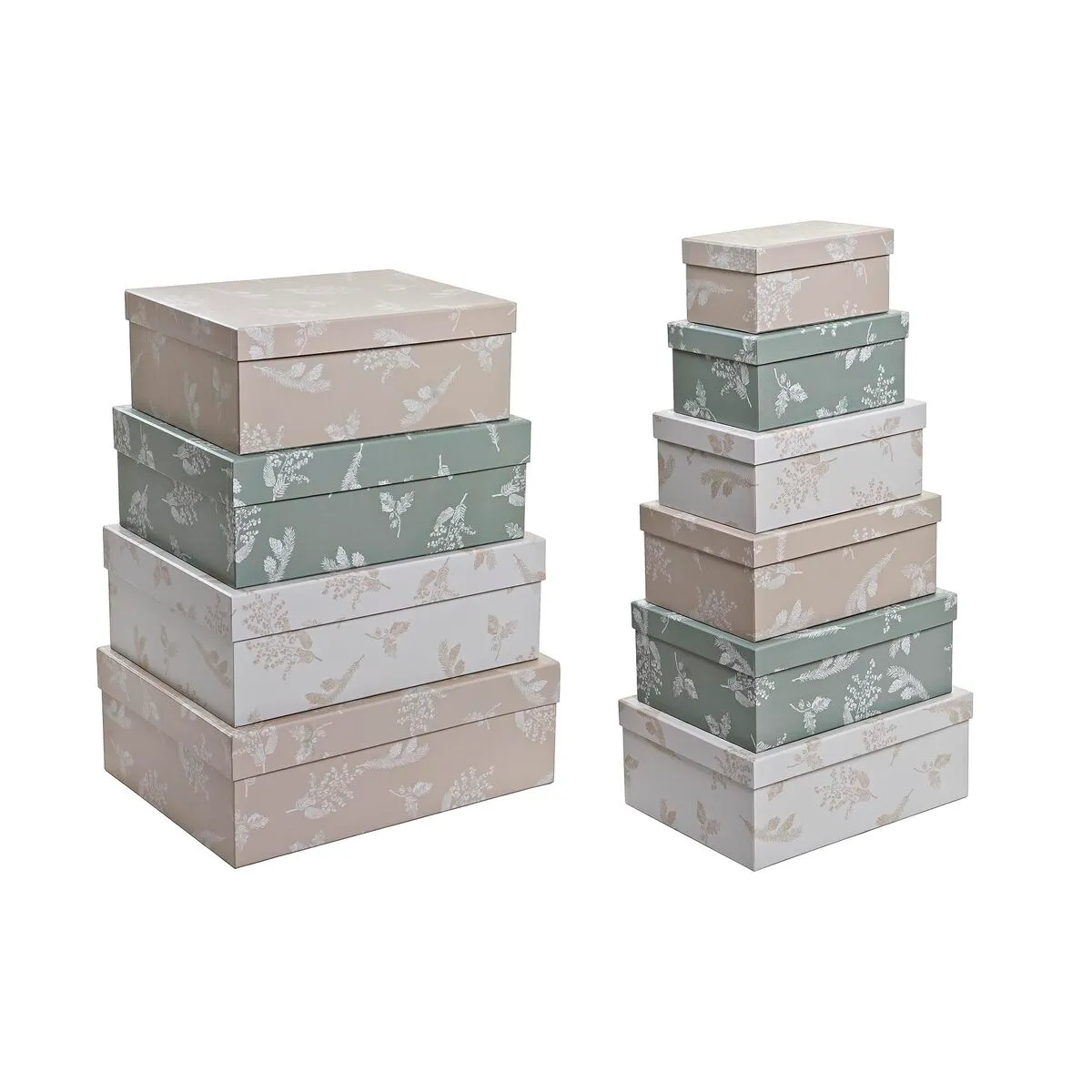 Set di Scatole per Sistemare Impilabili DKD Home Decor Beige Marrone Verde Cartone (43,5 x 33,5 x 15,5 cm)