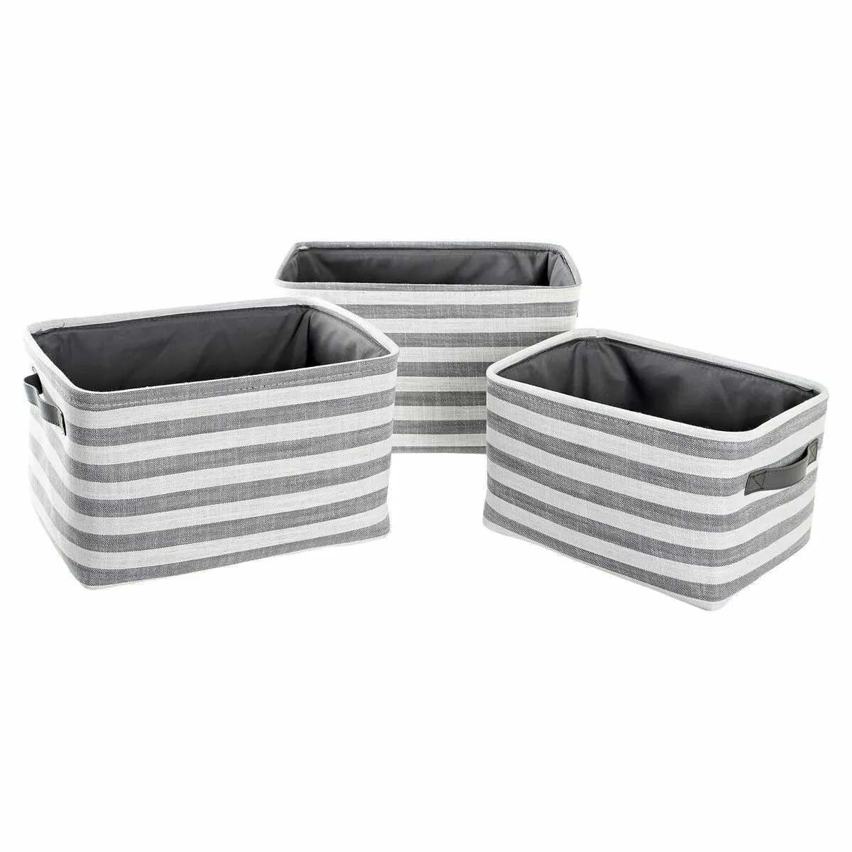 Set di Cestini DKD Home Decor Grigio Righe Cotone (42 x 32 x 25 cm) (3 Pezzi)