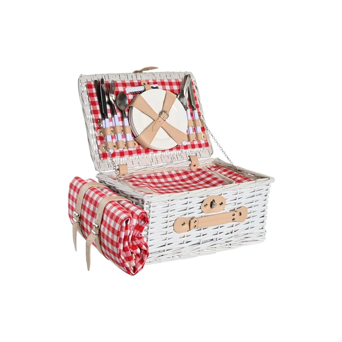 Cestino DKD Home Decor Picnic Rosso Bianco vimini (40 x 28 x 20 cm)