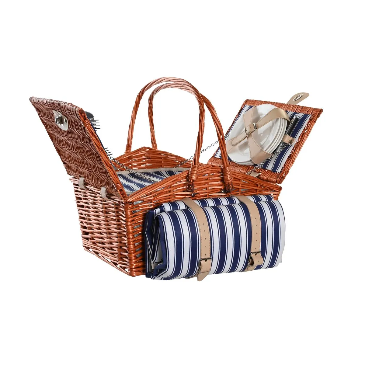 Cestino DKD Home Decor Picnic Marrone Blu Marino vimini 42 x 30 x 20 cm