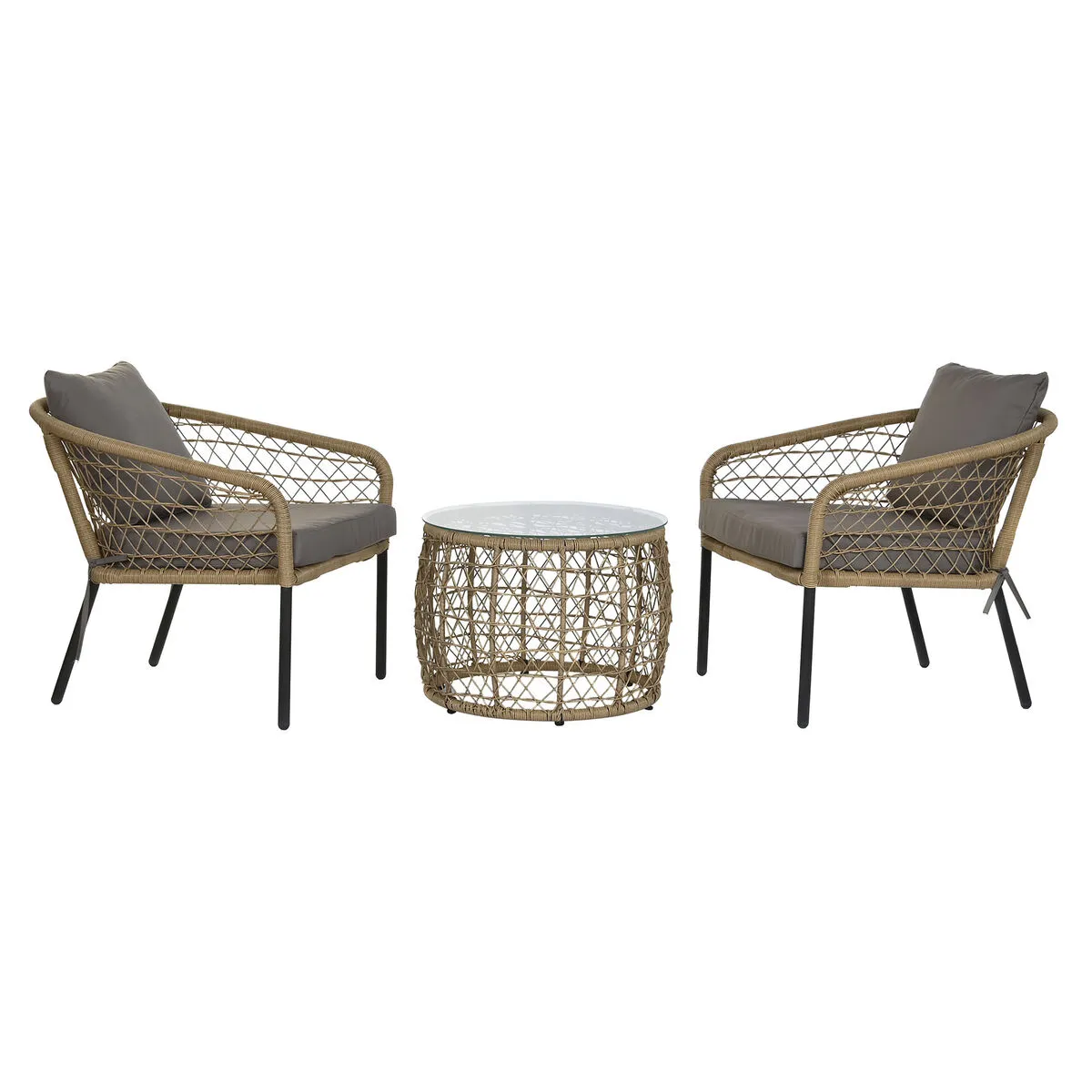 Tavolo con 2 sedie DKD Home Decor rattan sintetico Acciaio (68 x 73,5 x 66,5 cm)