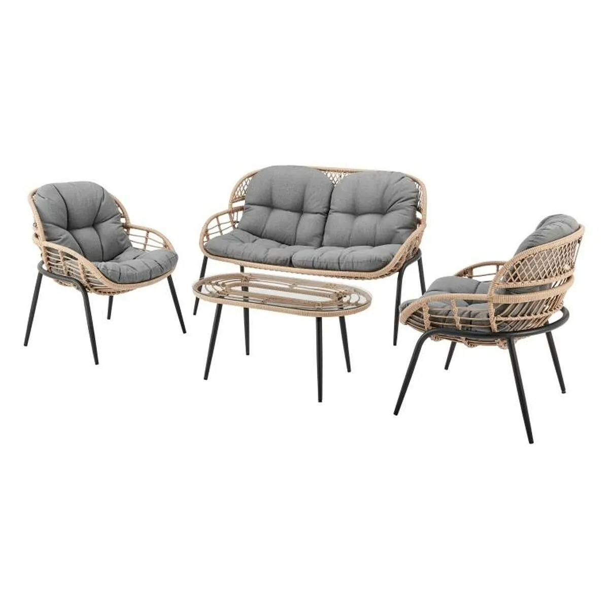 Set Tavolo con 3 Sedie DKD Home Decor Grigio Metallo Cristallo rattan sintetico 130 x 76 x 83 cm