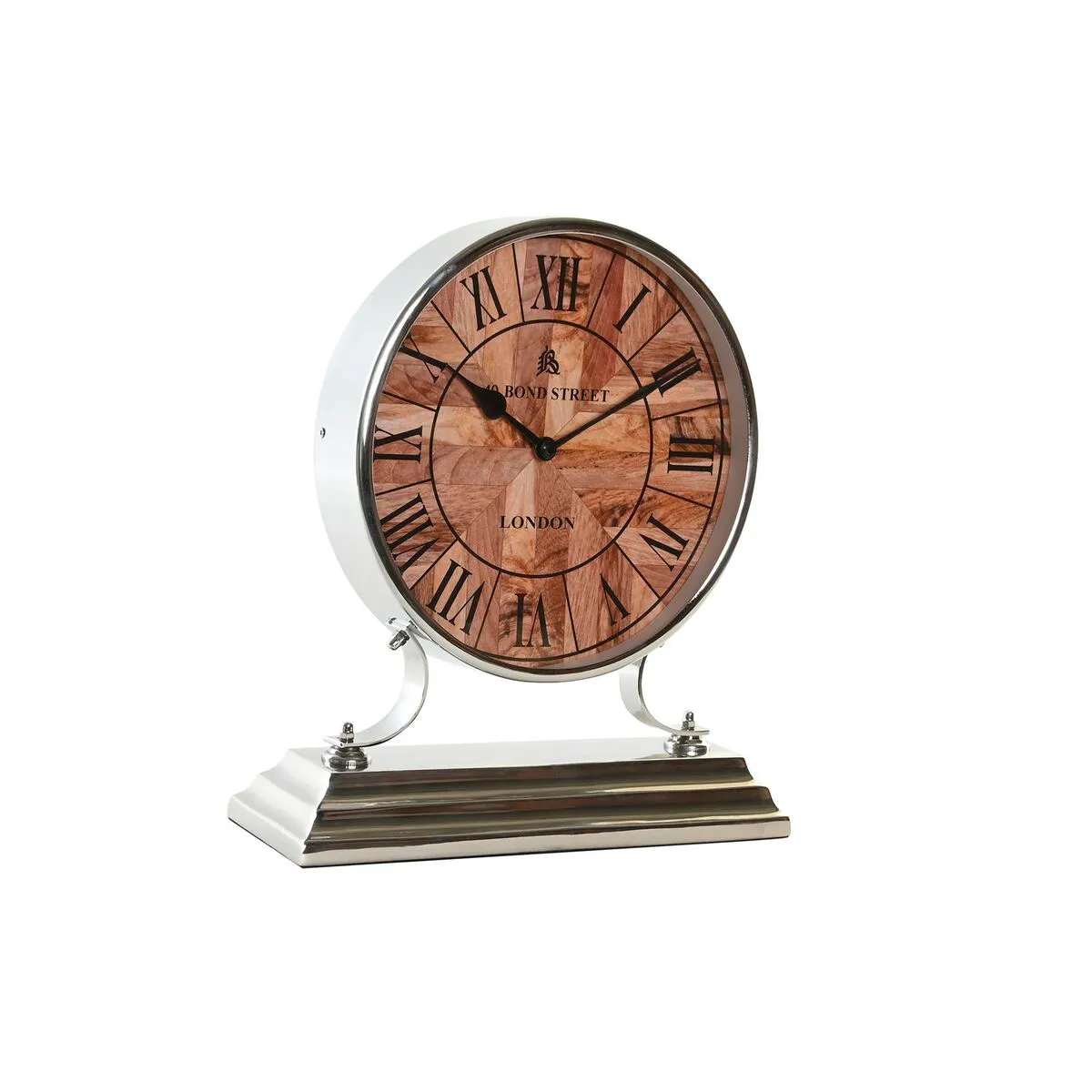 Orologio da Tavolo DKD Home Decor 30 x 9,5 x 33 cm Naturale Argentato Alluminio Legno di mango Tradizionale