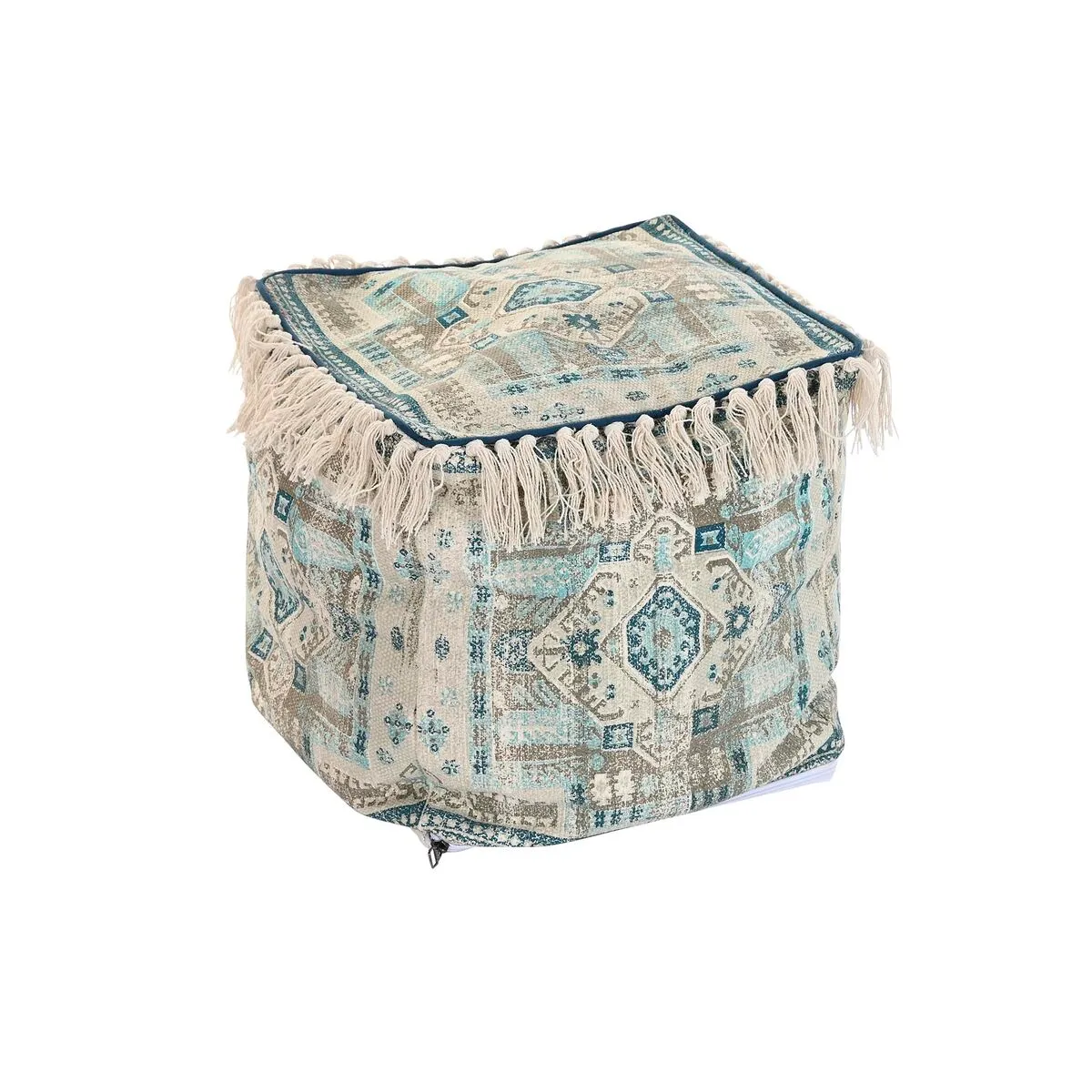 Puff DKD Home Decor Casablanca Azzurro Frange 40 x 40 x 40 cm