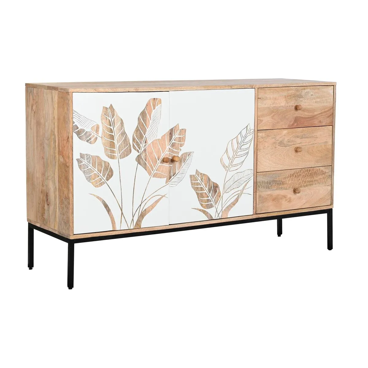 Credenza DKD Home Decor Bianco Nero Naturale Nero/Bianco Legno di mango 140 x 40 x 80 cm