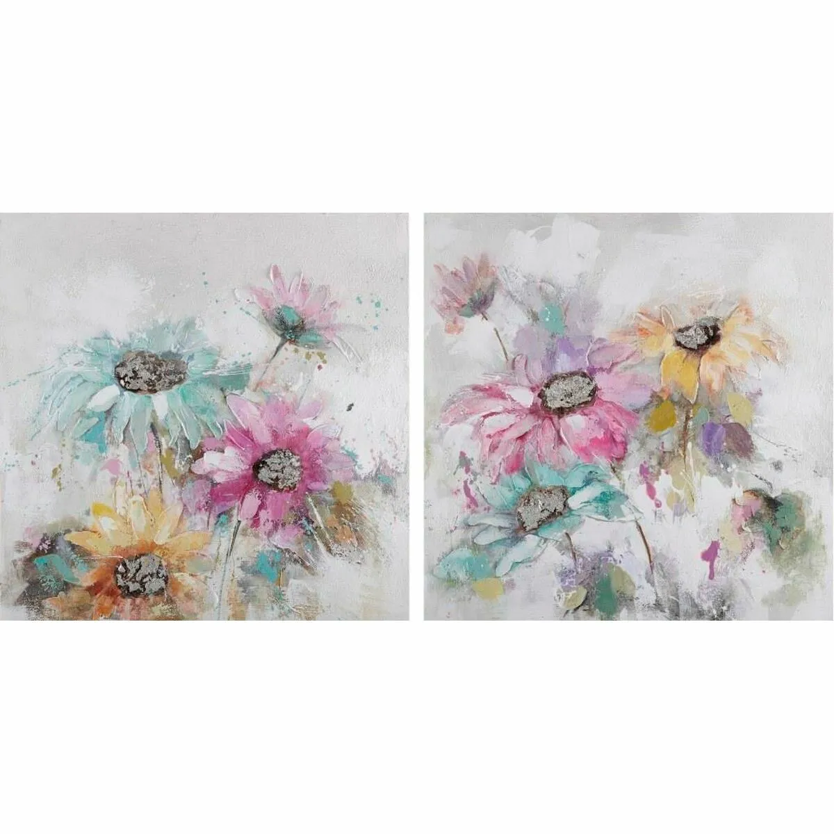 Quadro DKD Home Decor 100 x 3,5 x 100 cm Fiori Shabby Chic (2 Unità)