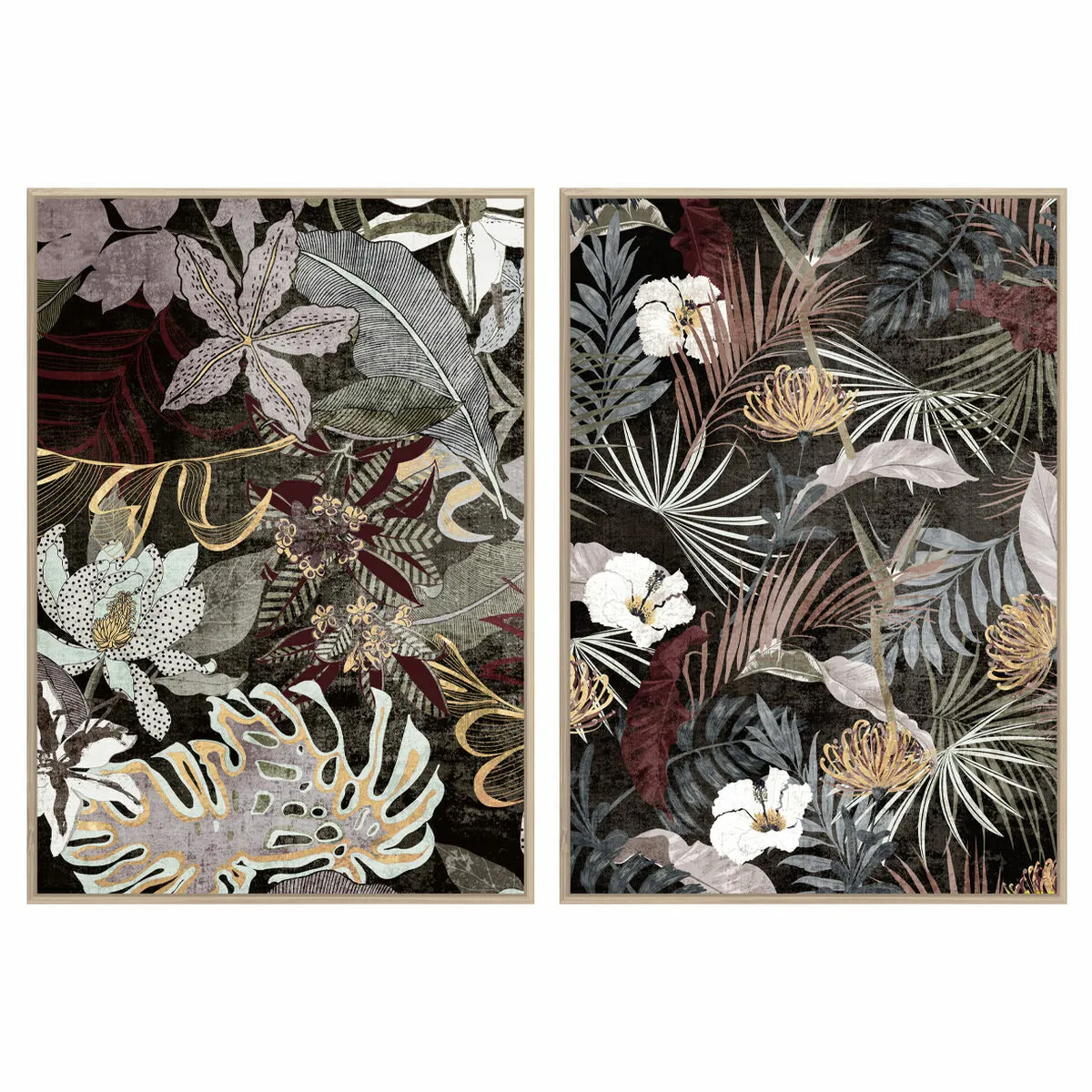 Quadro DKD Home Decor Tropicale Foglia della pianta 83 x 4,5 x 122,5 cm 83 x 4,5 x 123 cm (2 Unità)