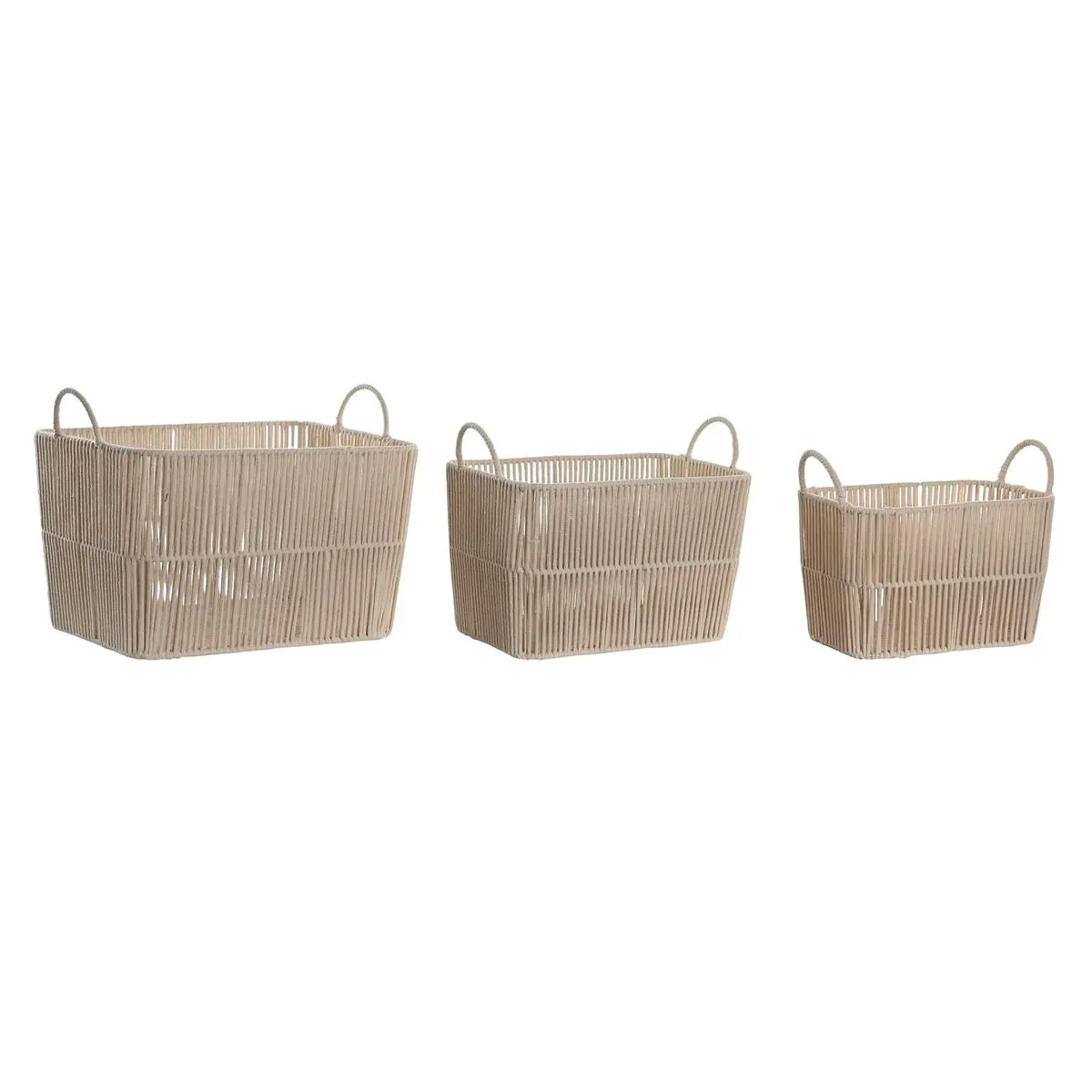 Set di Cestini DKD Home Decor Beige Metallo Cotone (39 x 29 x 31 cm)