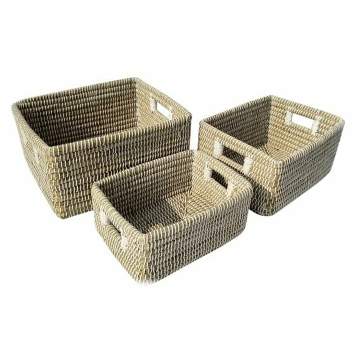 Set di Cestini DKD Home Decor Naturale Bianco Erba di mare (45 x 35 x 24 cm) (3 Pezzi)