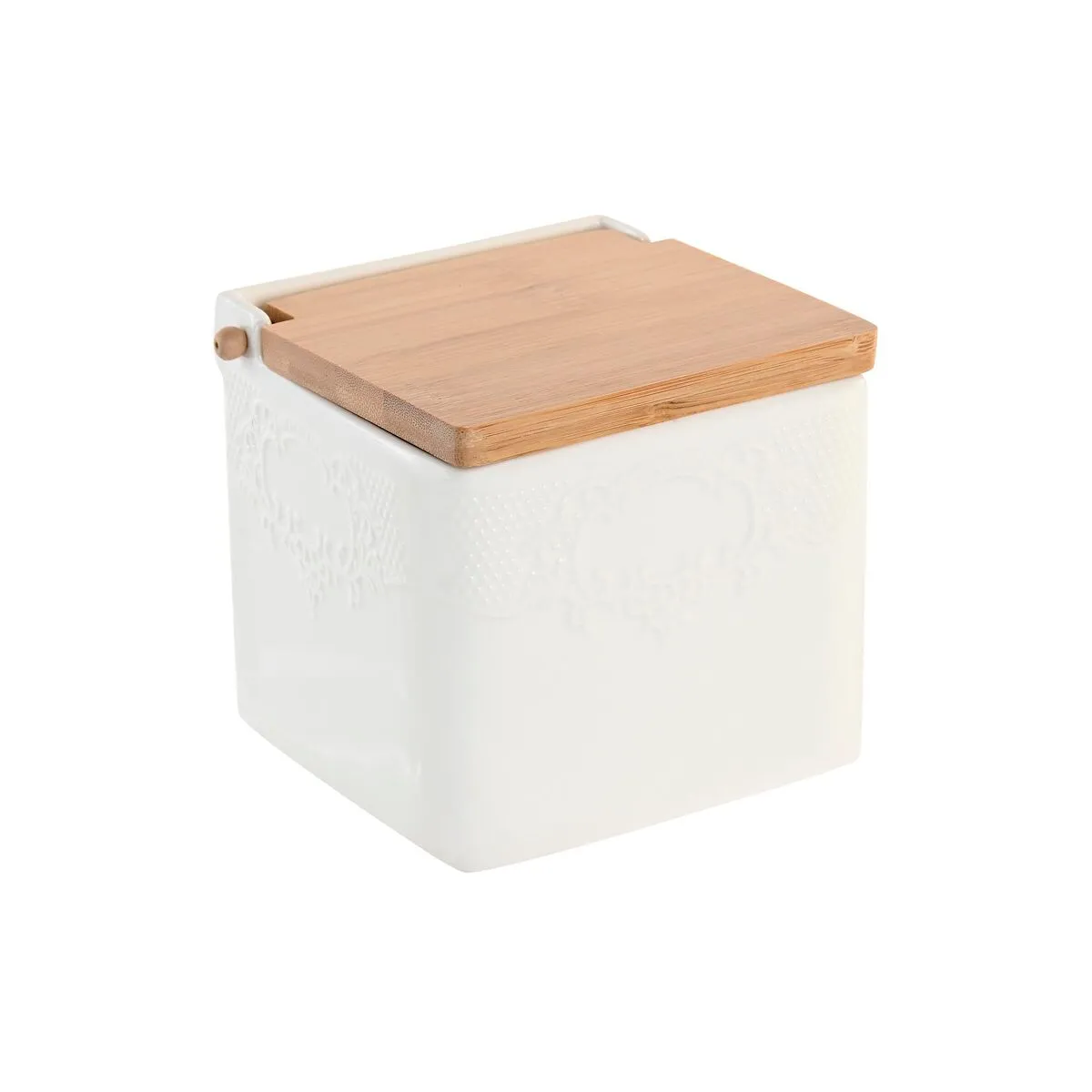 Portasale con Coperchio DKD Home Decor 10,5 x 9 x 9 cm Naturale Porcellana Bianco