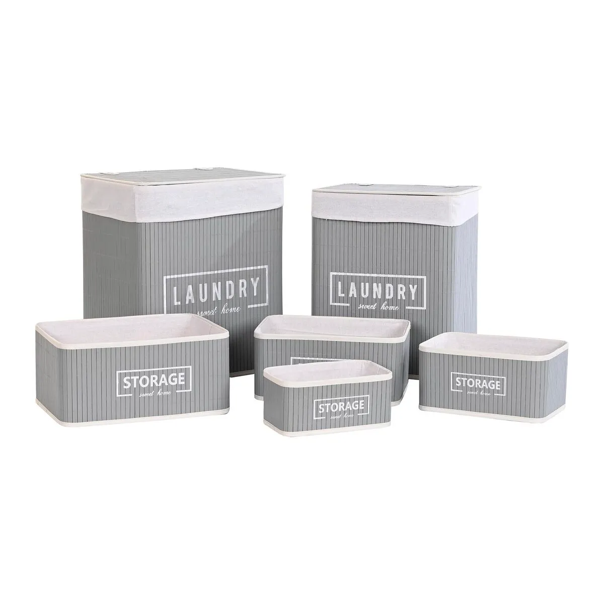 Set di Cesti DKD Home Decor 40 x 30 x 46 cm Grigio scuro Bambù