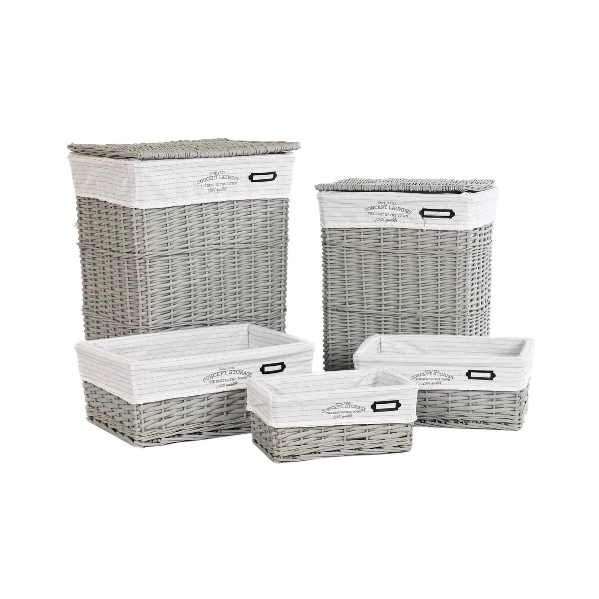 Set di Cesti DKD Home Decor Grigio Poliestere vimini (44 x 34 x 56 cm)