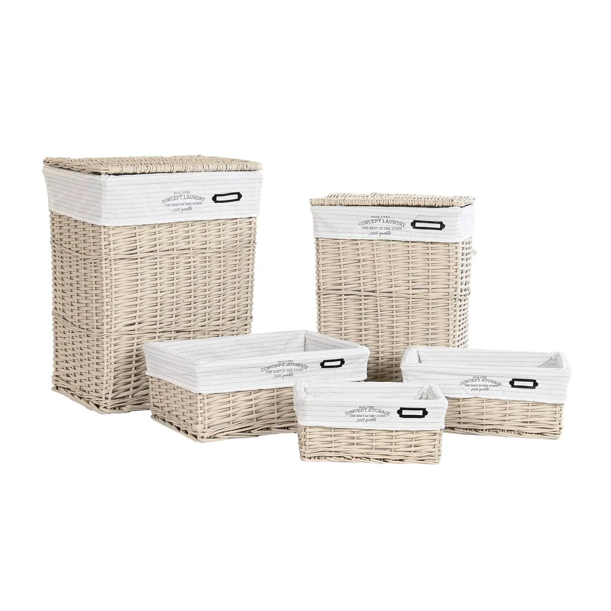 Set di Cesti DKD Home Decor Beige Poliestere vimini (44 x 34 x 56 cm)